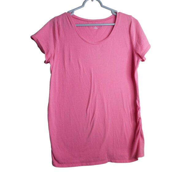 Bump Start Tops - Bump Start Womens Pink Maternity Top Short Sleeve Ruched Sides Size Large